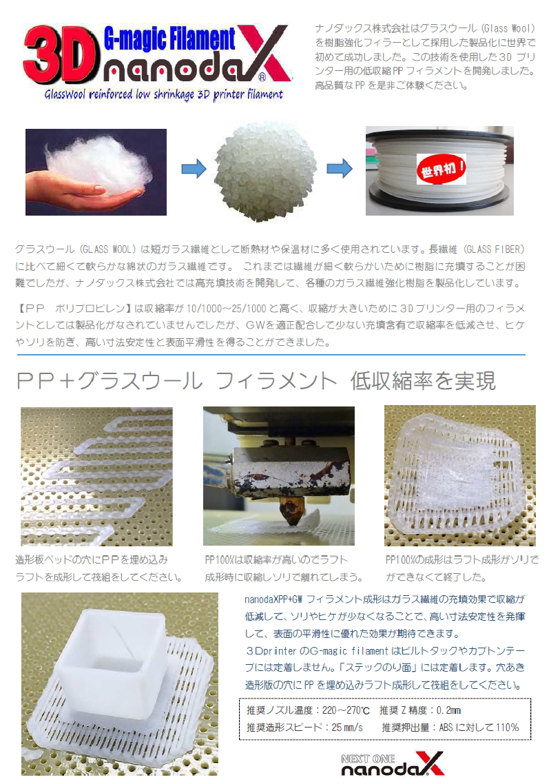 ナノダックス株式会社の３Dmagicプリンターフィラメント