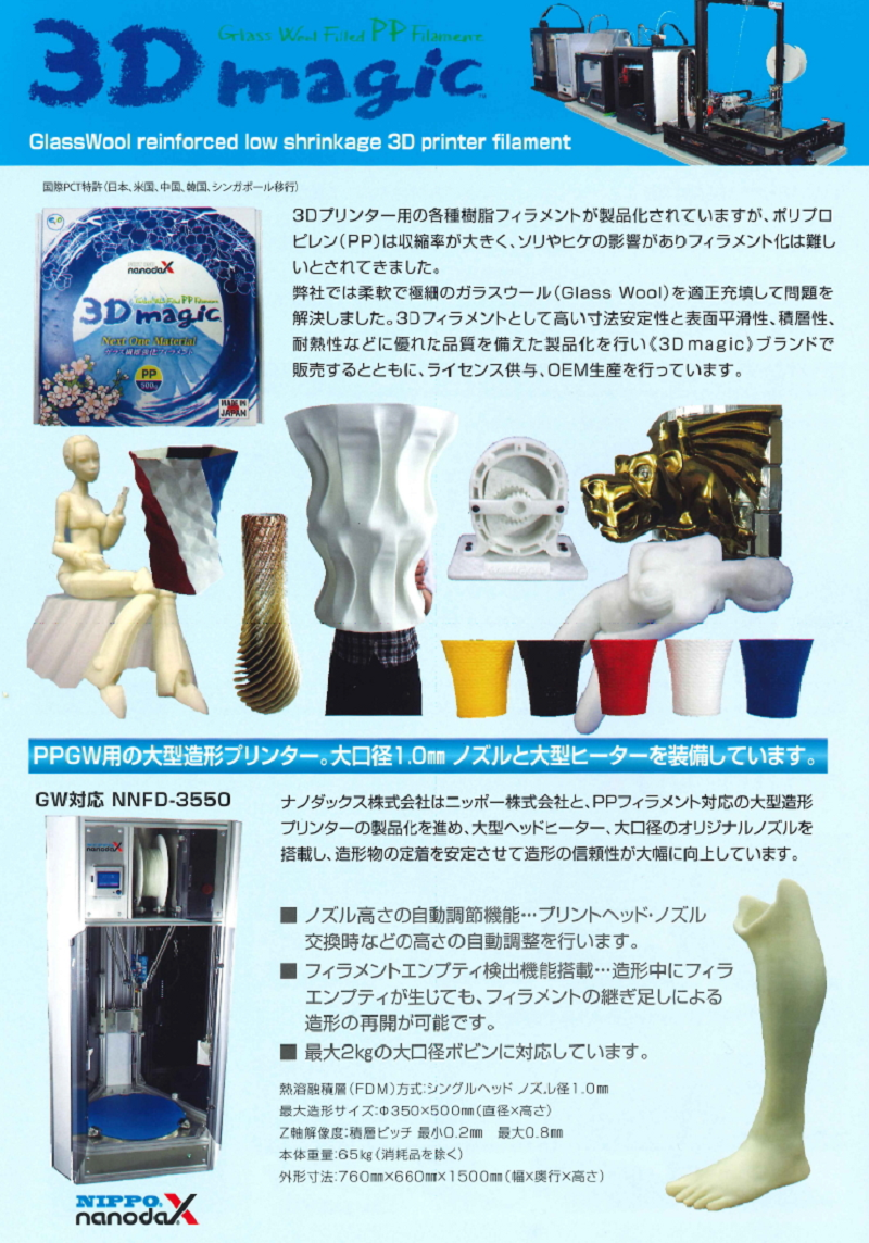 ナノダックス株式会社の３Ｄプリンター用のＰＰフィラメント
